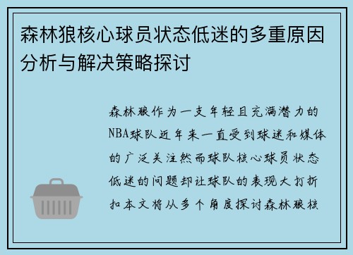 森林狼核心球员状态低迷的多重原因分析与解决策略探讨